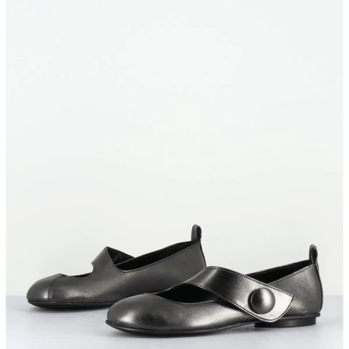 Chaussures | Ballerines^GARRICE LAB Ballerines japonisantes à bout rond en cuir métallisé - RINA LAMINATO ARGENTO ANTHRACITE