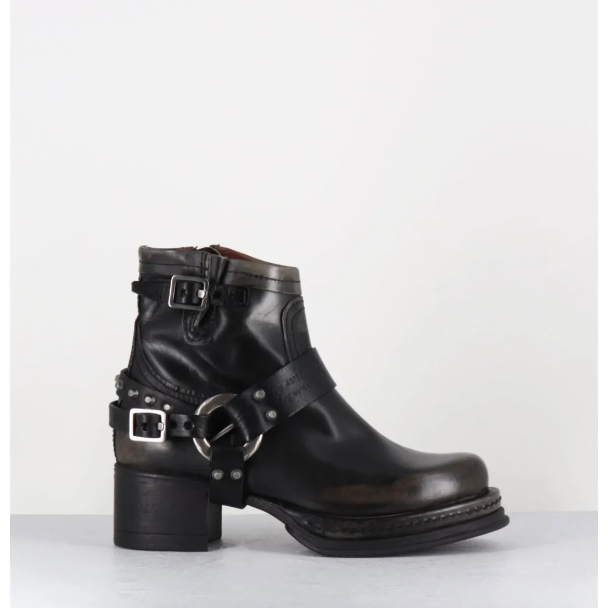 Boots | Bikers^A.S.98 Bikers courtes à ceinturon en cuir vieilli anthracite - GOUND NERO NOIR