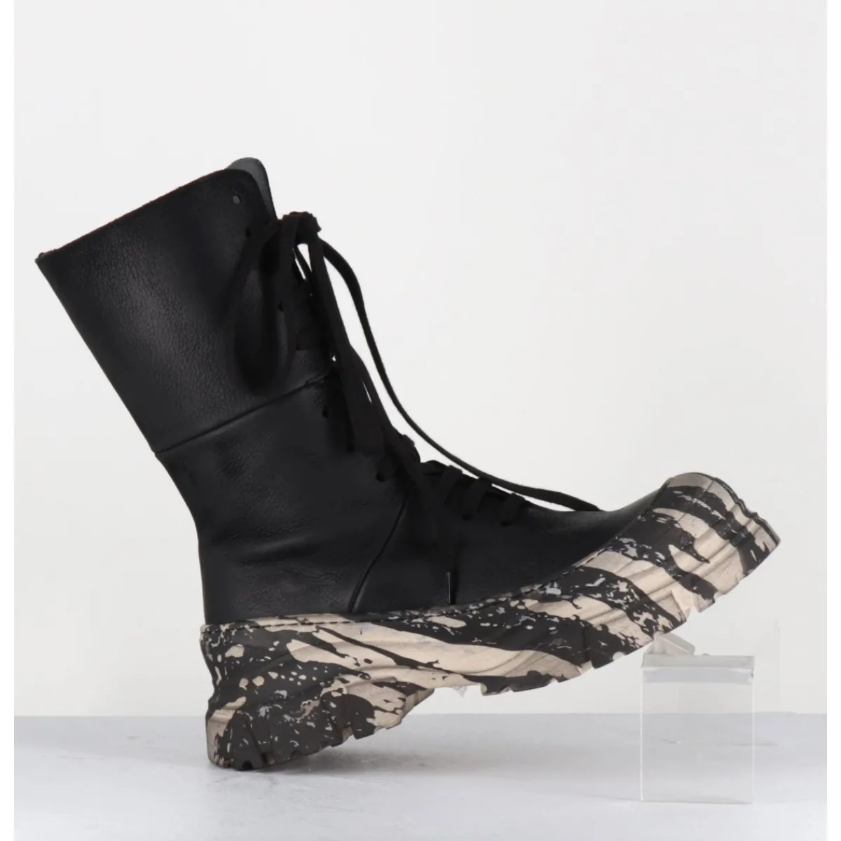 Boots^LOFINA Boots à lacets en cuir semelle imprimé militaire - 4142 GAS NERO NOIR