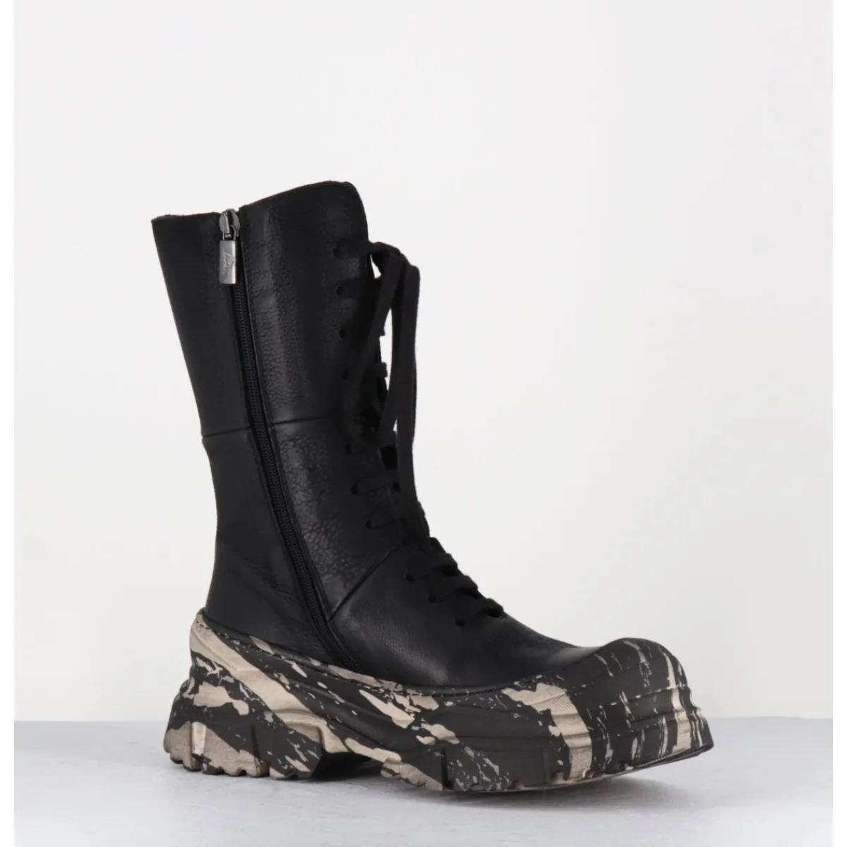 Boots^LOFINA Boots à lacets en cuir semelle imprimé militaire - 4142 GAS NERO NOIR