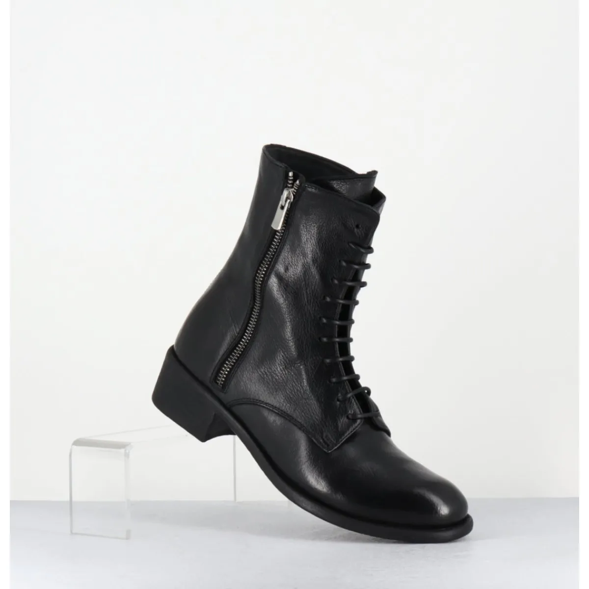 Boots^OFFICINE CREATIVE Boots à lacets en cuir zip extérieur - LISON CAOU063 NERO NOIR