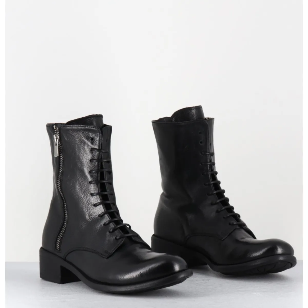 Boots^OFFICINE CREATIVE Boots à lacets en cuir zip extérieur - LISON CAOU063 NERO NOIR