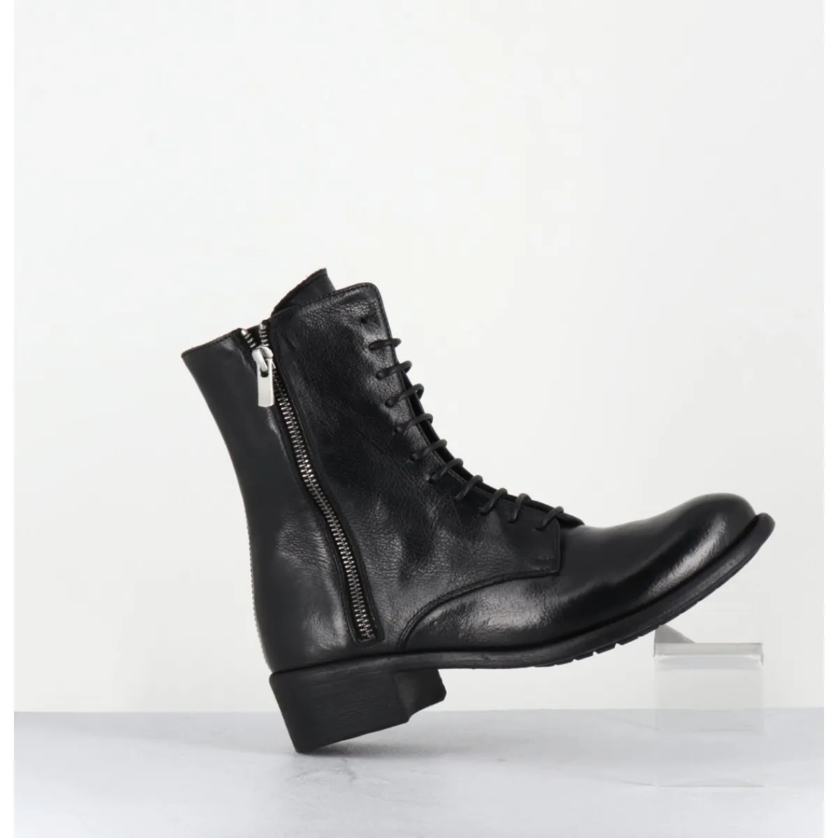 Boots^OFFICINE CREATIVE Boots à lacets en cuir zip extérieur - LISON CAOU063 NERO NOIR