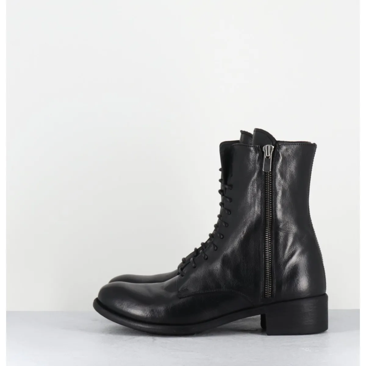 Boots^OFFICINE CREATIVE Boots à lacets en cuir zip extérieur - LISON CAOU063 NERO NOIR