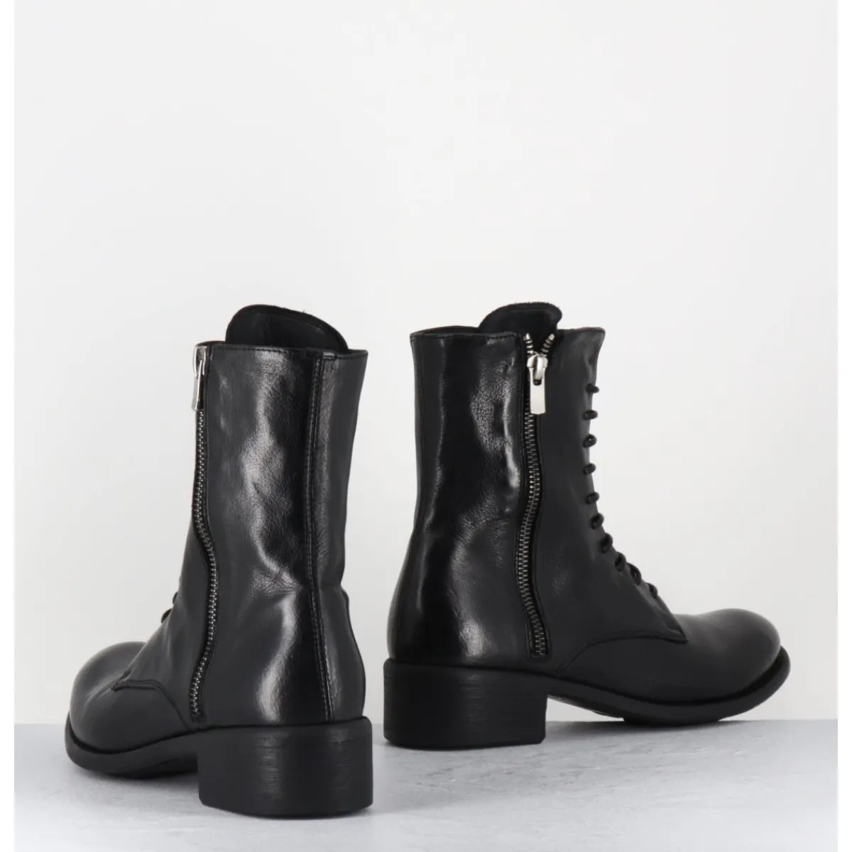 Boots^OFFICINE CREATIVE Boots à lacets en cuir zip extérieur - LISON CAOU063 NERO NOIR