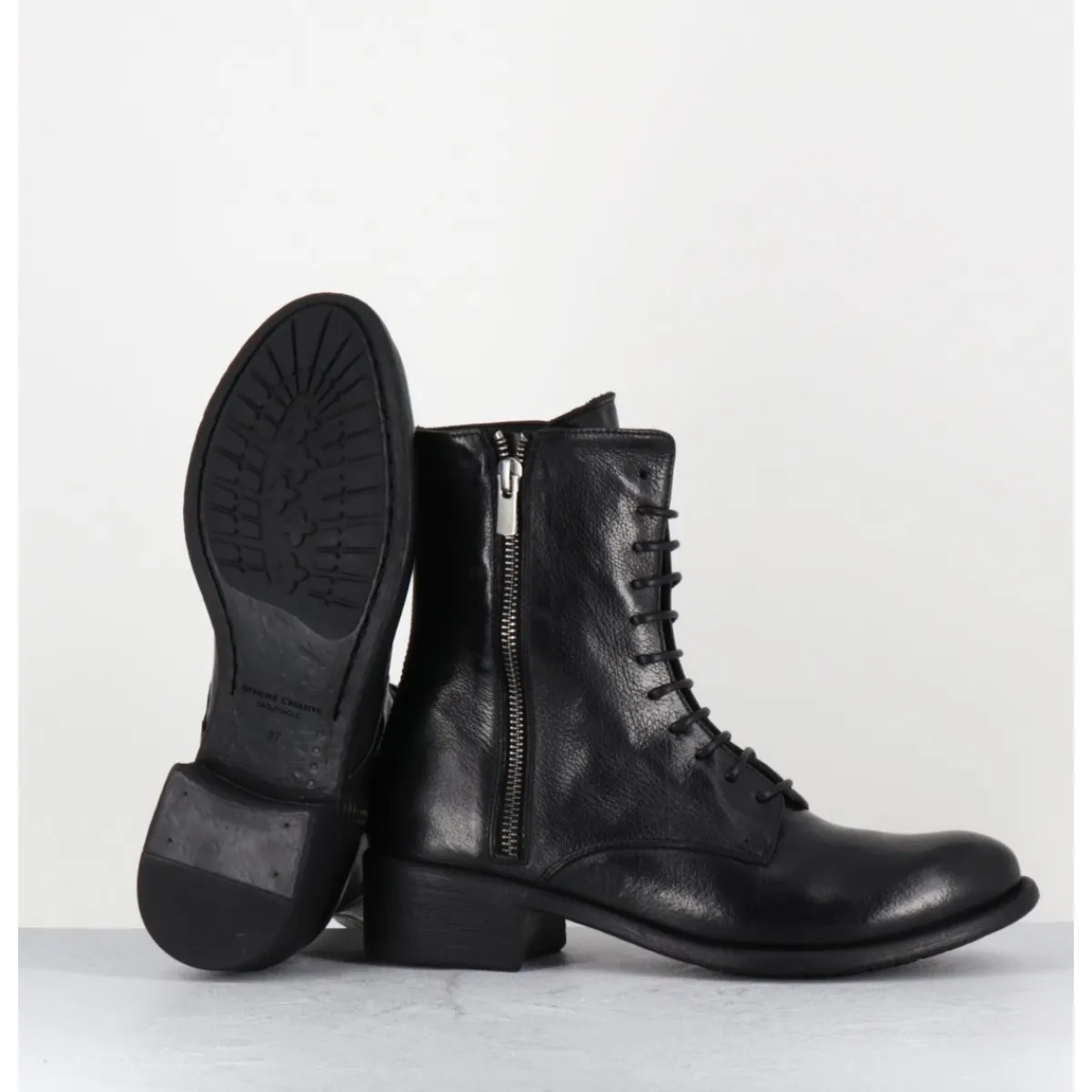 Boots^OFFICINE CREATIVE Boots à lacets en cuir zip extérieur - LISON CAOU063 NERO NOIR