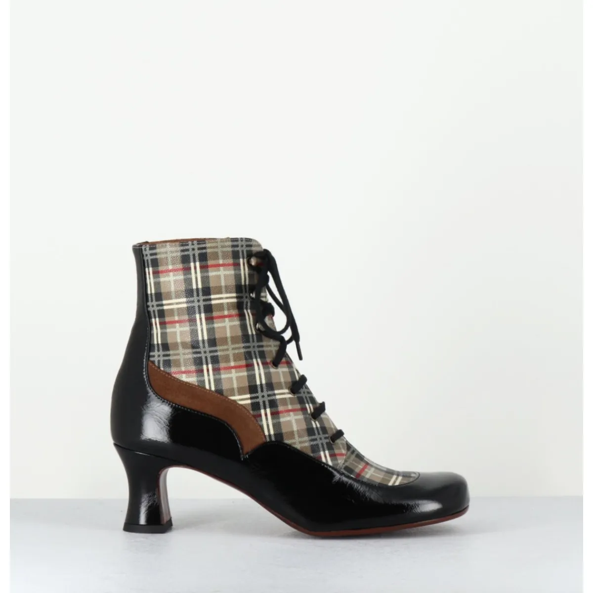 Boots^CHIE MIHARA Boots à lacets imprimé tartan & petit talon rétro - MYLION MASERATI NAGRO