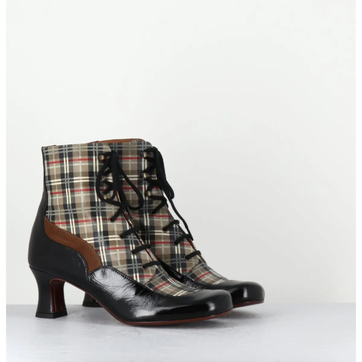 Boots^CHIE MIHARA Boots à lacets imprimé tartan & petit talon rétro - MYLION MASERATI NAGRO
