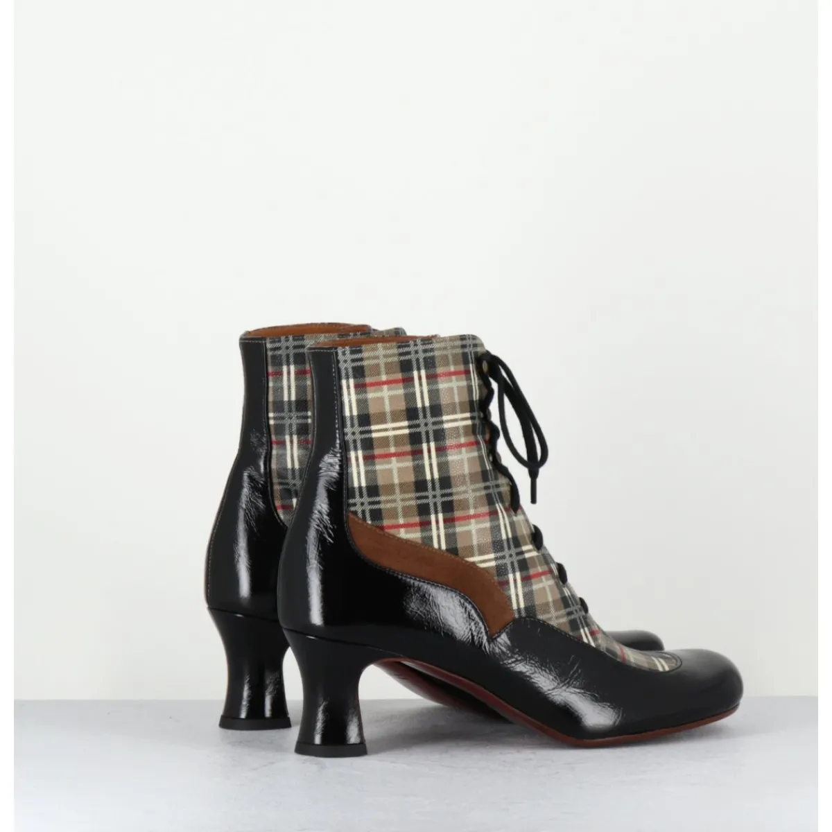 Boots^CHIE MIHARA Boots à lacets imprimé tartan & petit talon rétro - MYLION MASERATI NAGRO