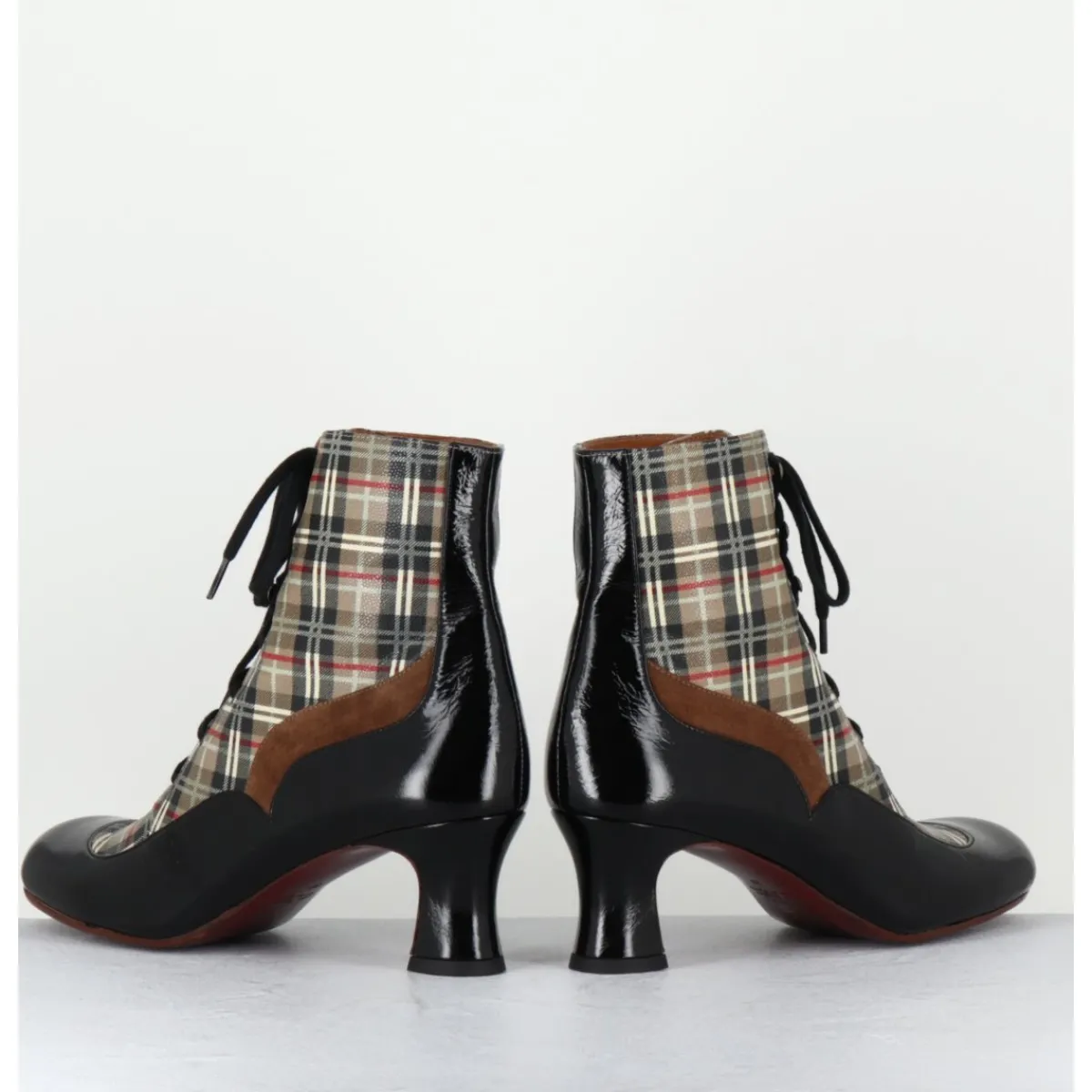 Boots^CHIE MIHARA Boots à lacets imprimé tartan & petit talon rétro - MYLION MASERATI NAGRO