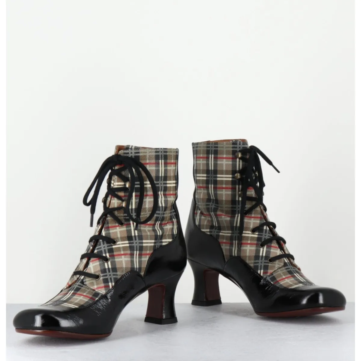 Boots^CHIE MIHARA Boots à lacets imprimé tartan & petit talon rétro - MYLION MASERATI NAGRO