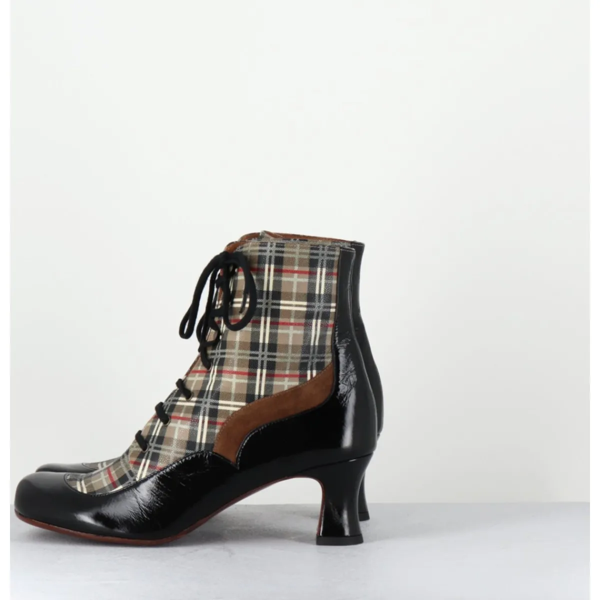 Boots^CHIE MIHARA Boots à lacets imprimé tartan & petit talon rétro - MYLION MASERATI NAGRO