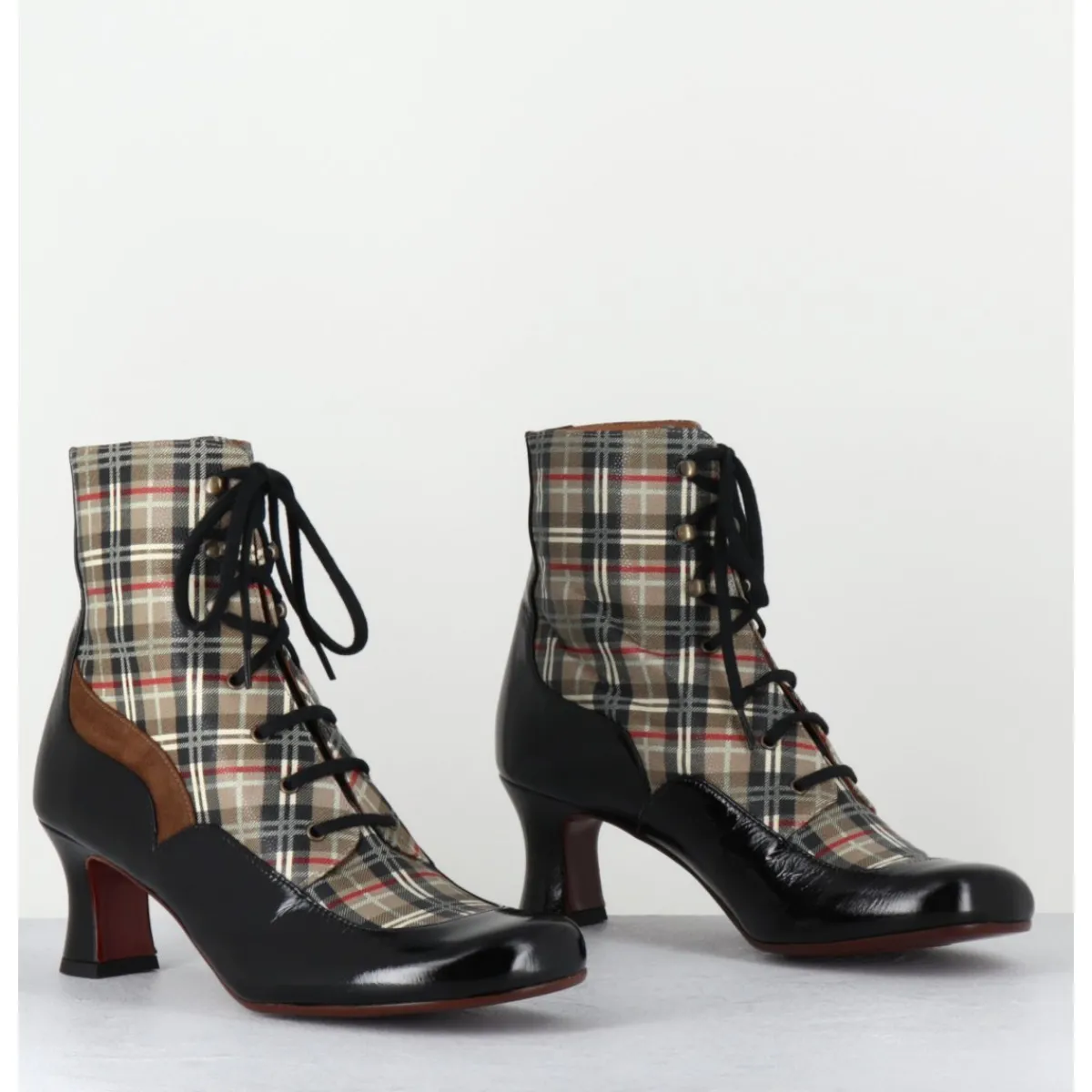 Boots^CHIE MIHARA Boots à lacets imprimé tartan & petit talon rétro - MYLION MASERATI NAGRO