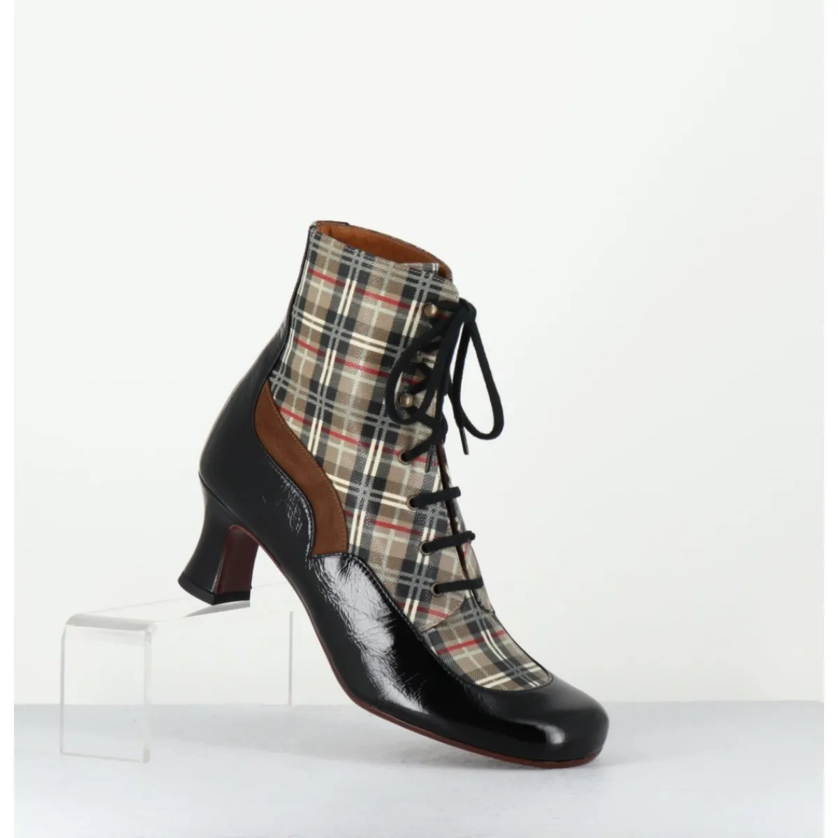 Boots^CHIE MIHARA Boots à lacets imprimé tartan & petit talon rétro - MYLION MASERATI NAGRO