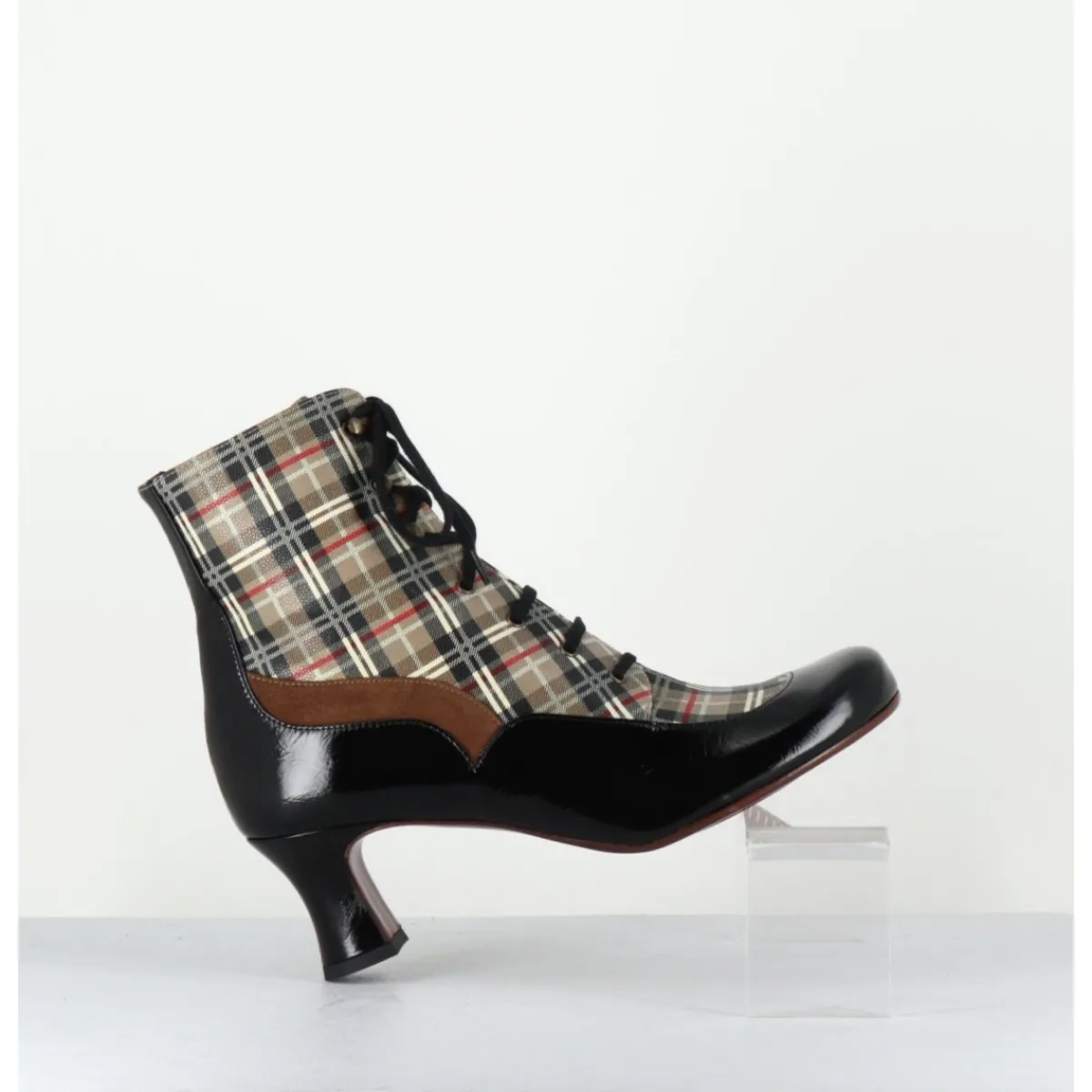 Boots^CHIE MIHARA Boots à lacets imprimé tartan & petit talon rétro - MYLION MASERATI NAGRO