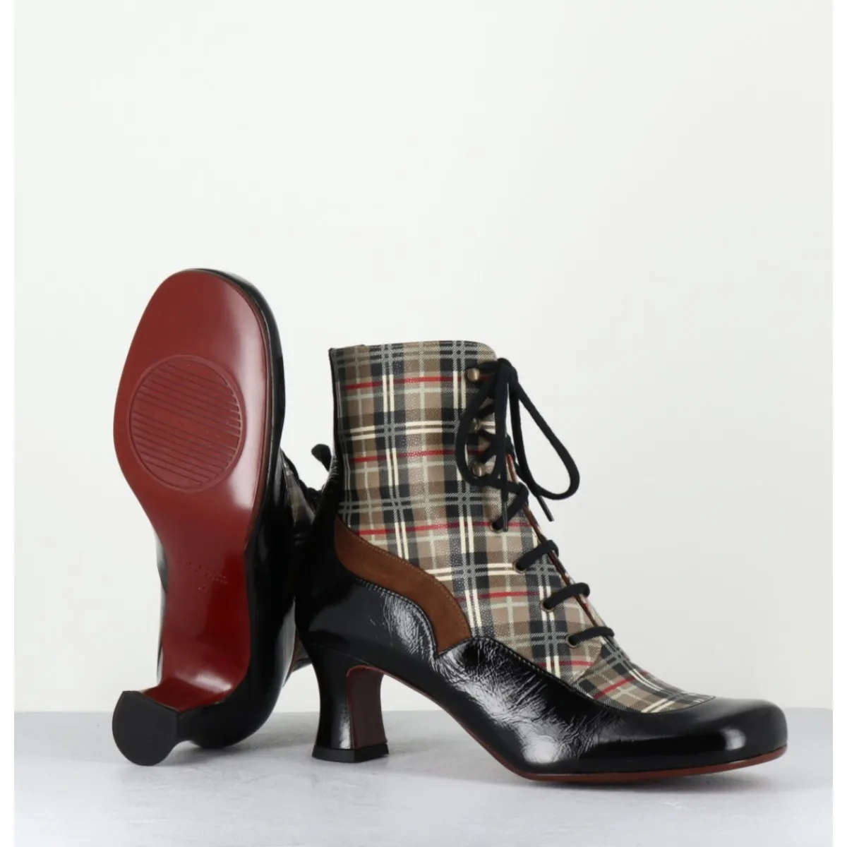 Boots^CHIE MIHARA Boots à lacets imprimé tartan & petit talon rétro - MYLION MASERATI NAGRO