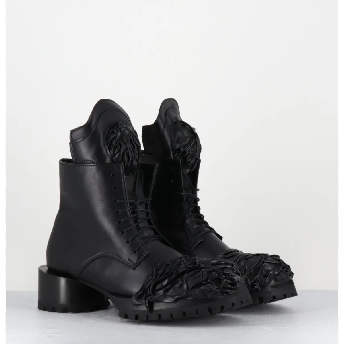 Boots | Chaussures^SDM Boots à lacets talon cylindrique et cuir froissé - LAVA NAPPA NERO NOIR