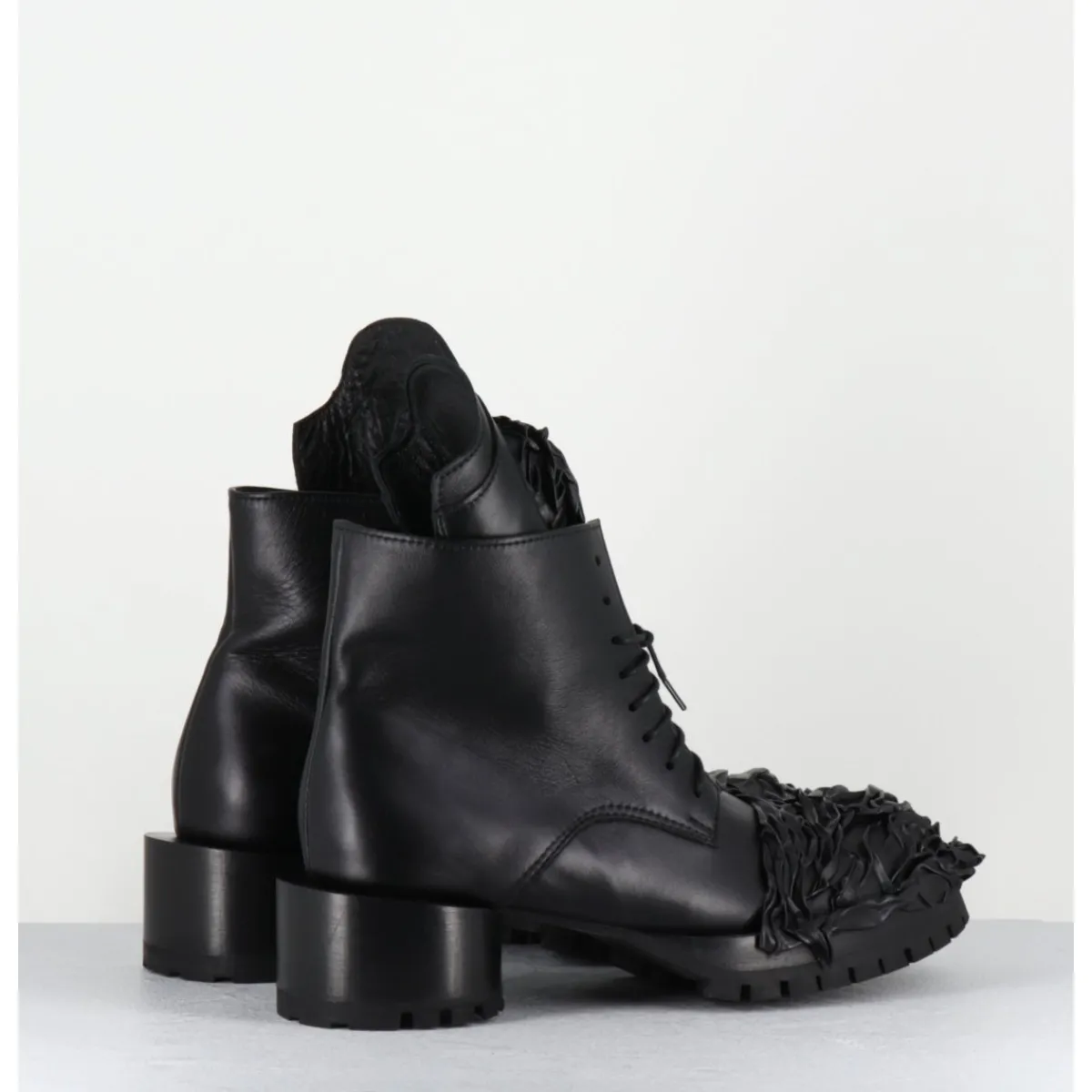 Boots | Chaussures^SDM Boots à lacets talon cylindrique et cuir froissé - LAVA NAPPA NERO NOIR