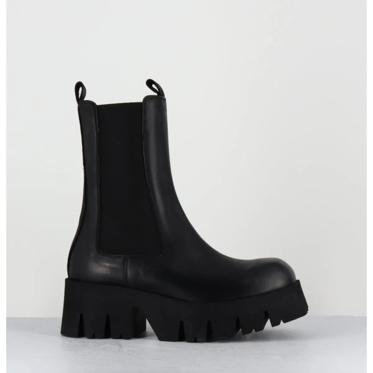 Boots^LOFINA Boots à élastique en cuir forme carré semelle légère - 4224 GAS NERO NOIR