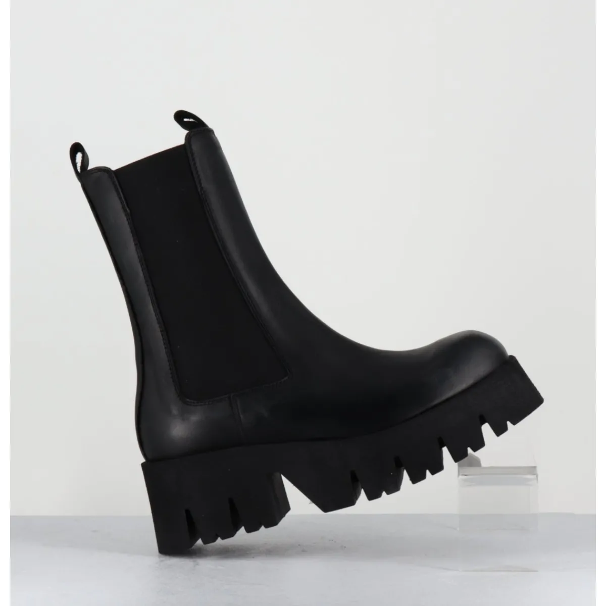 Boots^LOFINA Boots à élastique en cuir forme carré semelle légère - 4224 GAS NERO NOIR