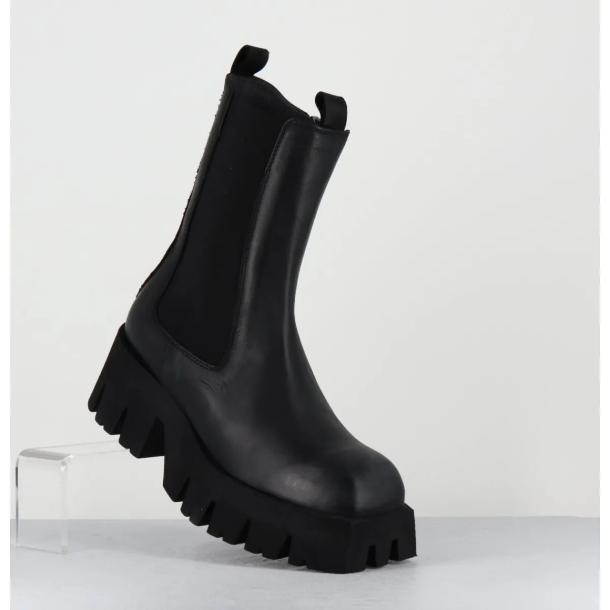 Boots^LOFINA Boots à élastique en cuir forme carré semelle légère - 4224 GAS NERO NOIR