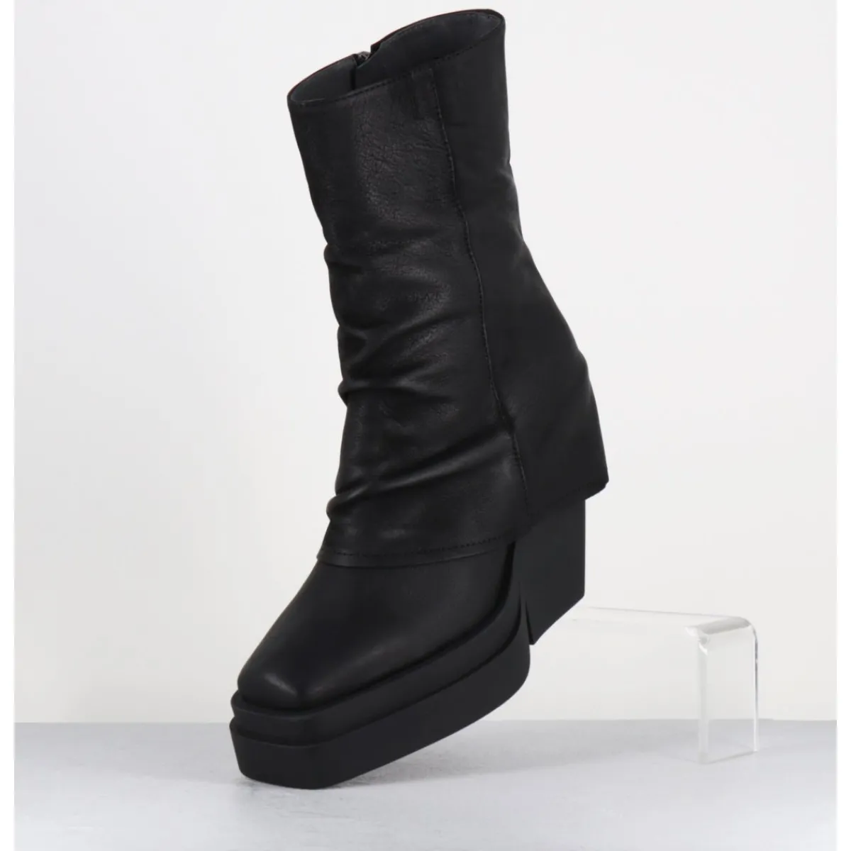 Boots | Plateformes^SORT AARHUS Boots à plateforme déstructurée en cuir gras - 6630 GAS NERO NOIR