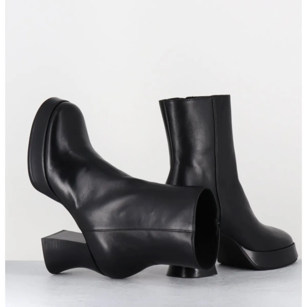 Boots | Plateformes^GARRICE LAB Boots à plateforme en cuir talon rétro - BLAU NAPPA NERO NOIR