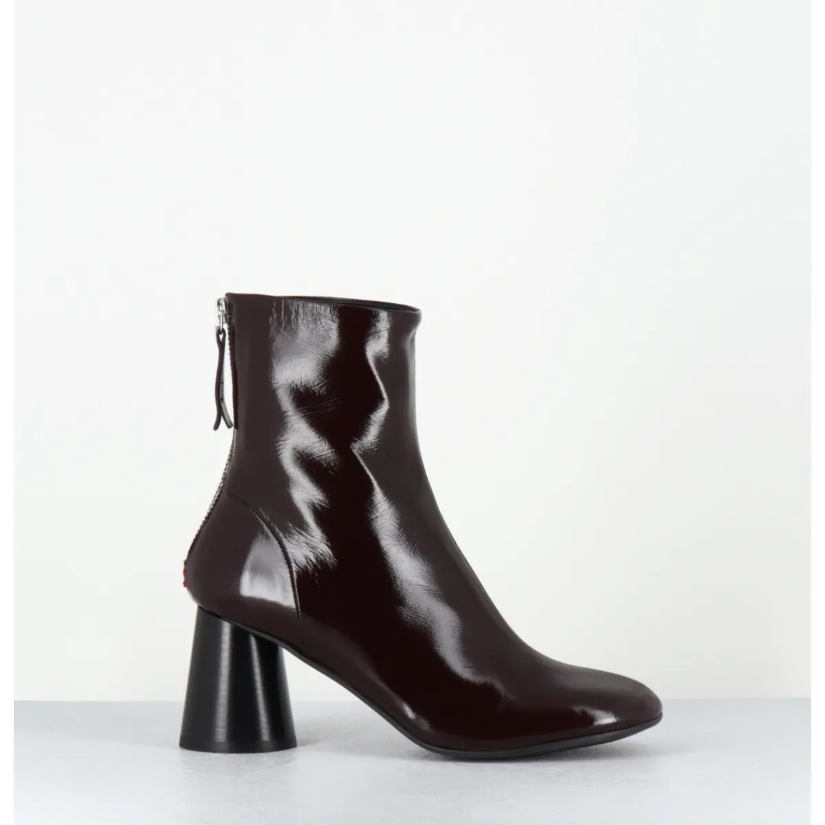 Boots^HALMANERA Boots à talon en cuir bout rond - ADA13 GLAZE T MORO MARRON