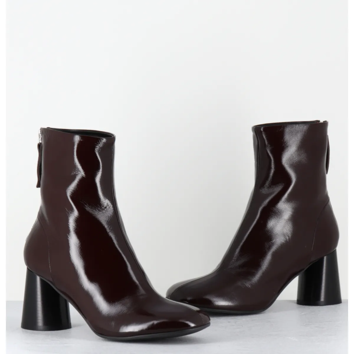 Boots^HALMANERA Boots à talon en cuir bout rond - ADA13 GLAZE T MORO MARRON