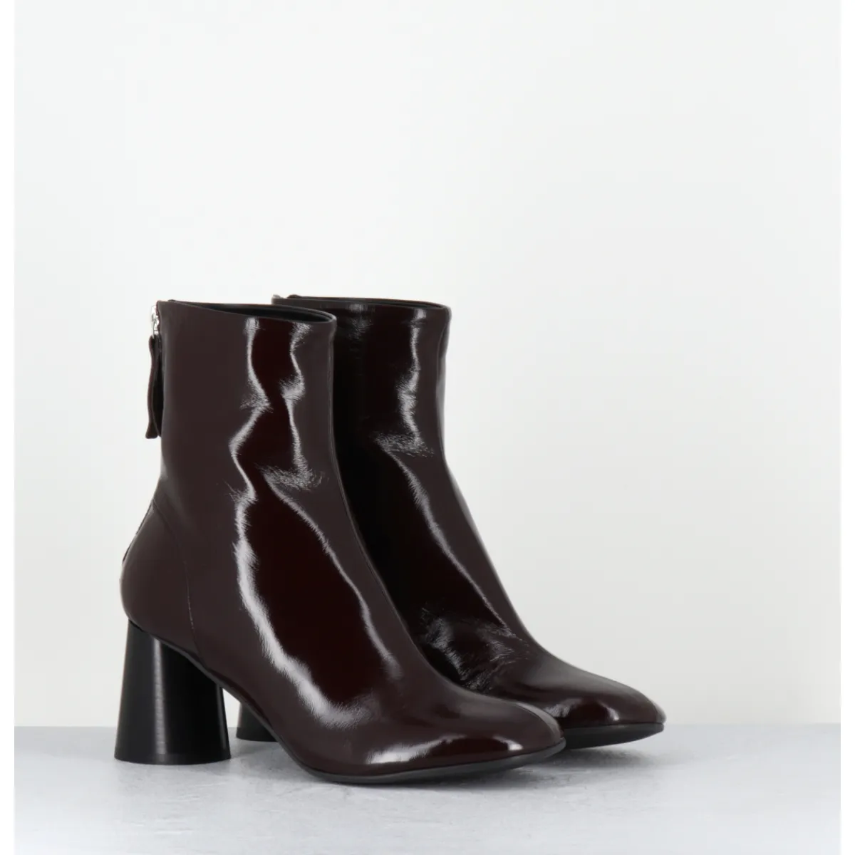 Boots^HALMANERA Boots à talon en cuir bout rond - ADA13 GLAZE T MORO MARRON