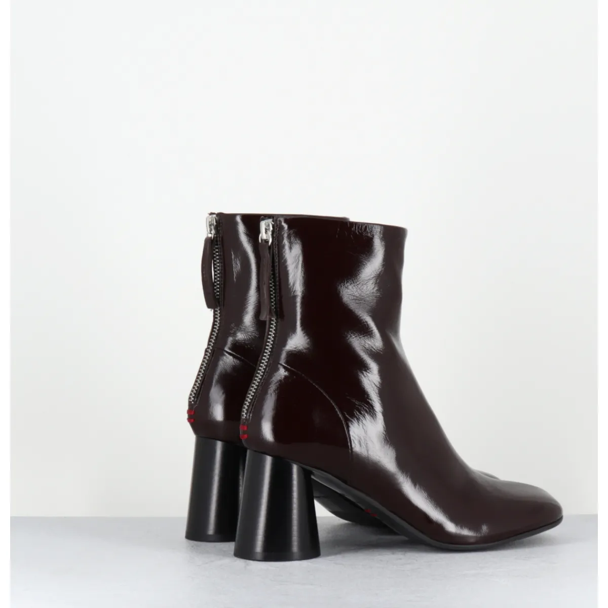 Boots^HALMANERA Boots à talon en cuir bout rond - ADA13 GLAZE T MORO MARRON