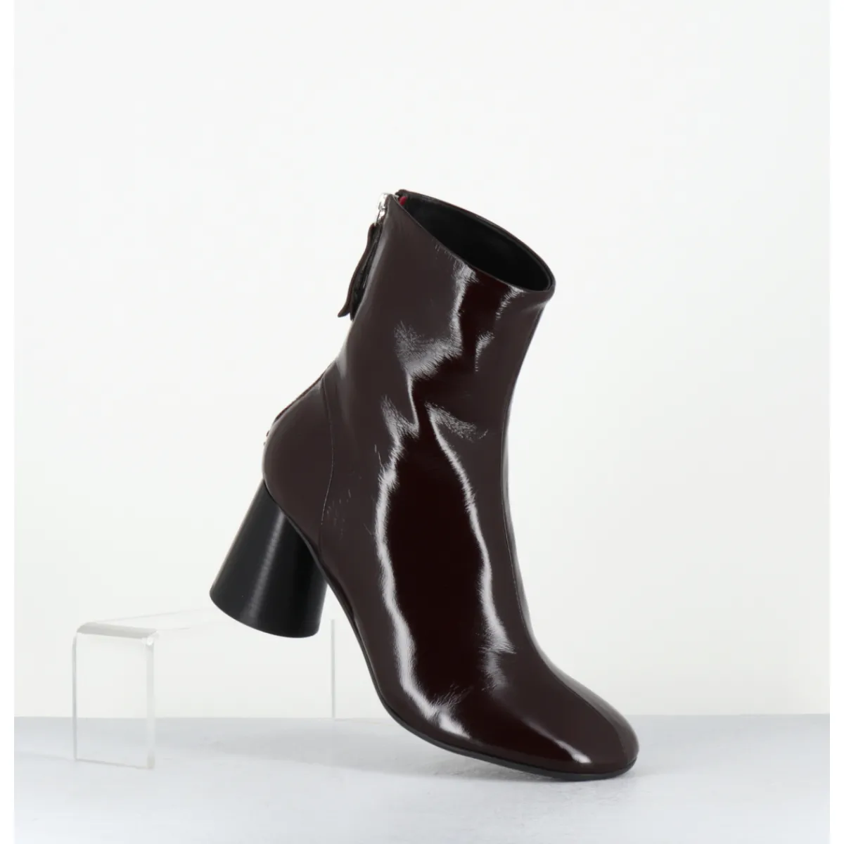 Boots^HALMANERA Boots à talon en cuir bout rond - ADA13 GLAZE T MORO MARRON