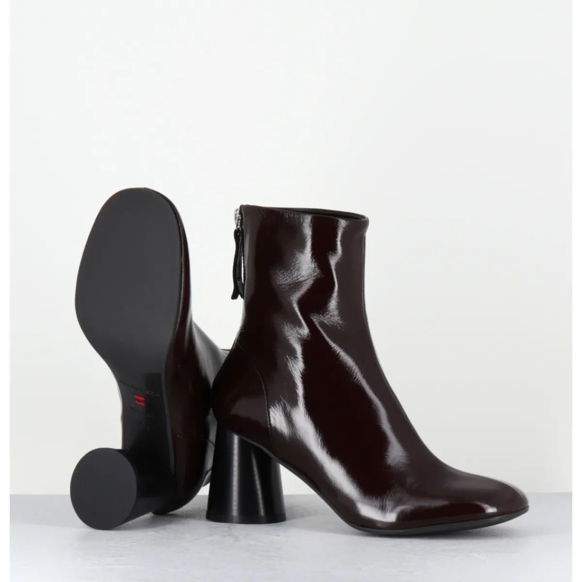 Boots^HALMANERA Boots à talon en cuir bout rond - ADA13 GLAZE T MORO MARRON