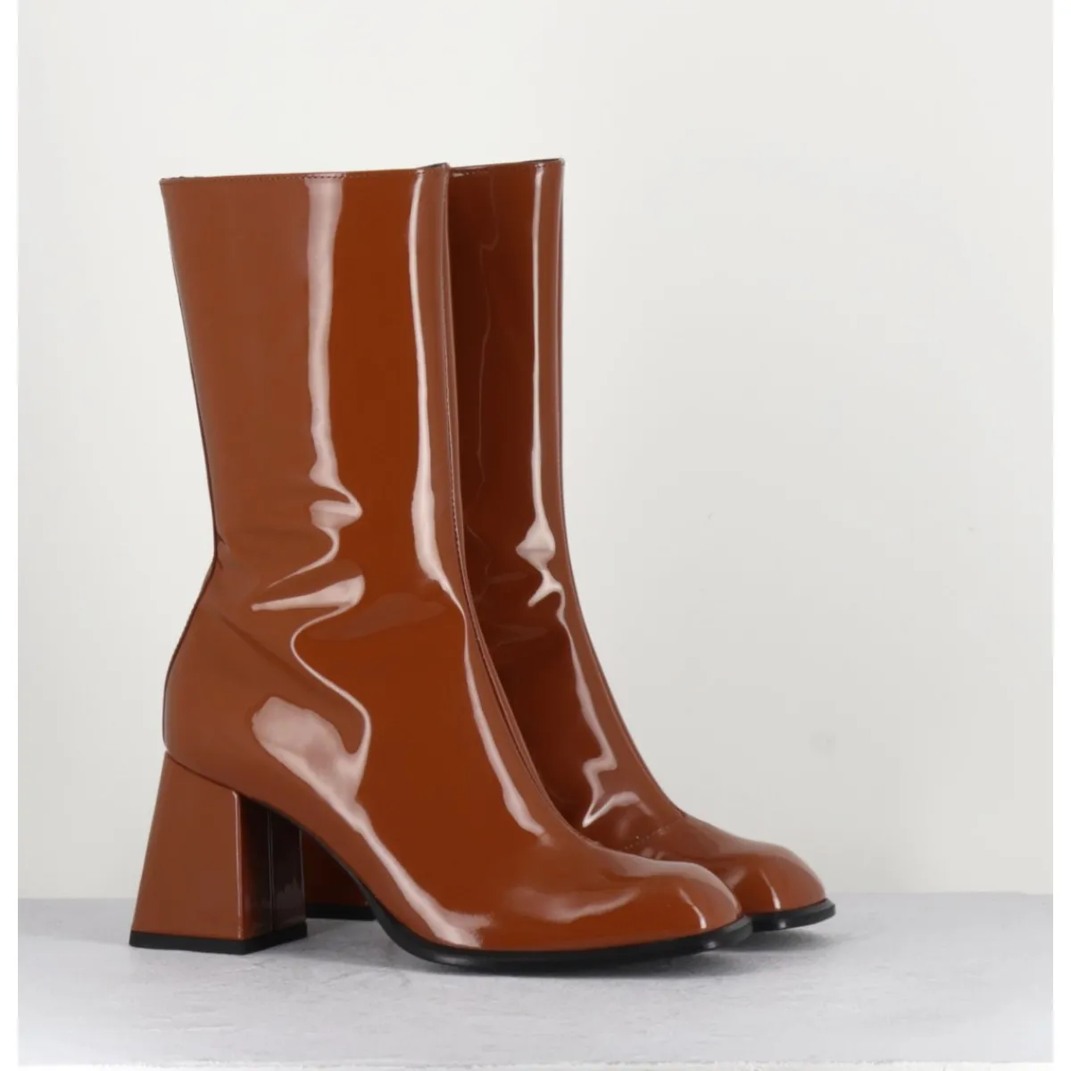 Boots^GARRICE LAB Boots à talon 70s en cuir vernis marron orangé - YA2240 CUOIO CAMEL