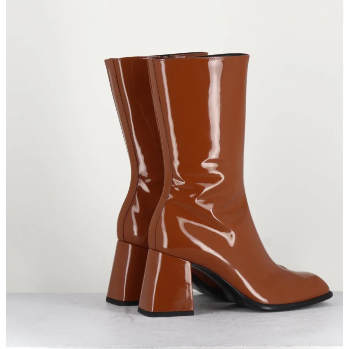 Boots^GARRICE LAB Boots à talon 70s en cuir vernis marron orangé - YA2240 CUOIO CAMEL