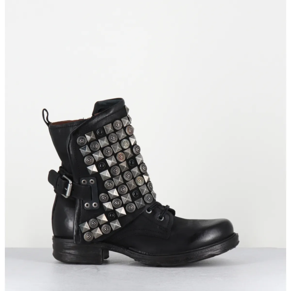 Boots | Bikers^A.S.98 Boots bikers à lacets cuir clous rock & pierres - 259213 NERO NOIR