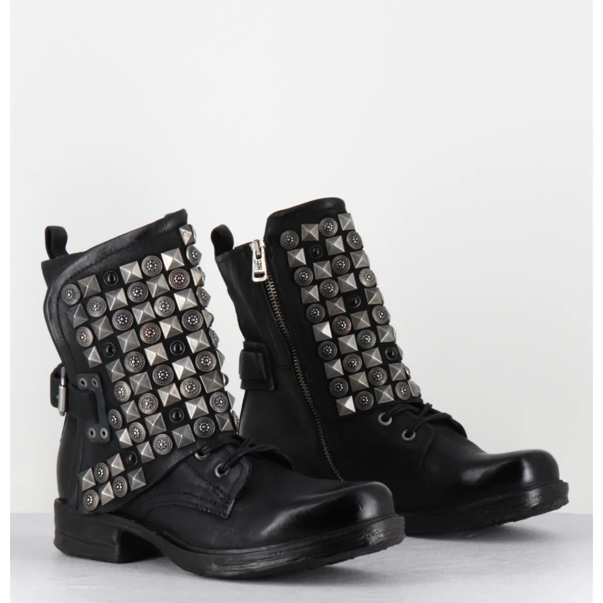 Boots | Bikers^A.S.98 Boots bikers à lacets cuir clous rock & pierres - 259213 NERO NOIR