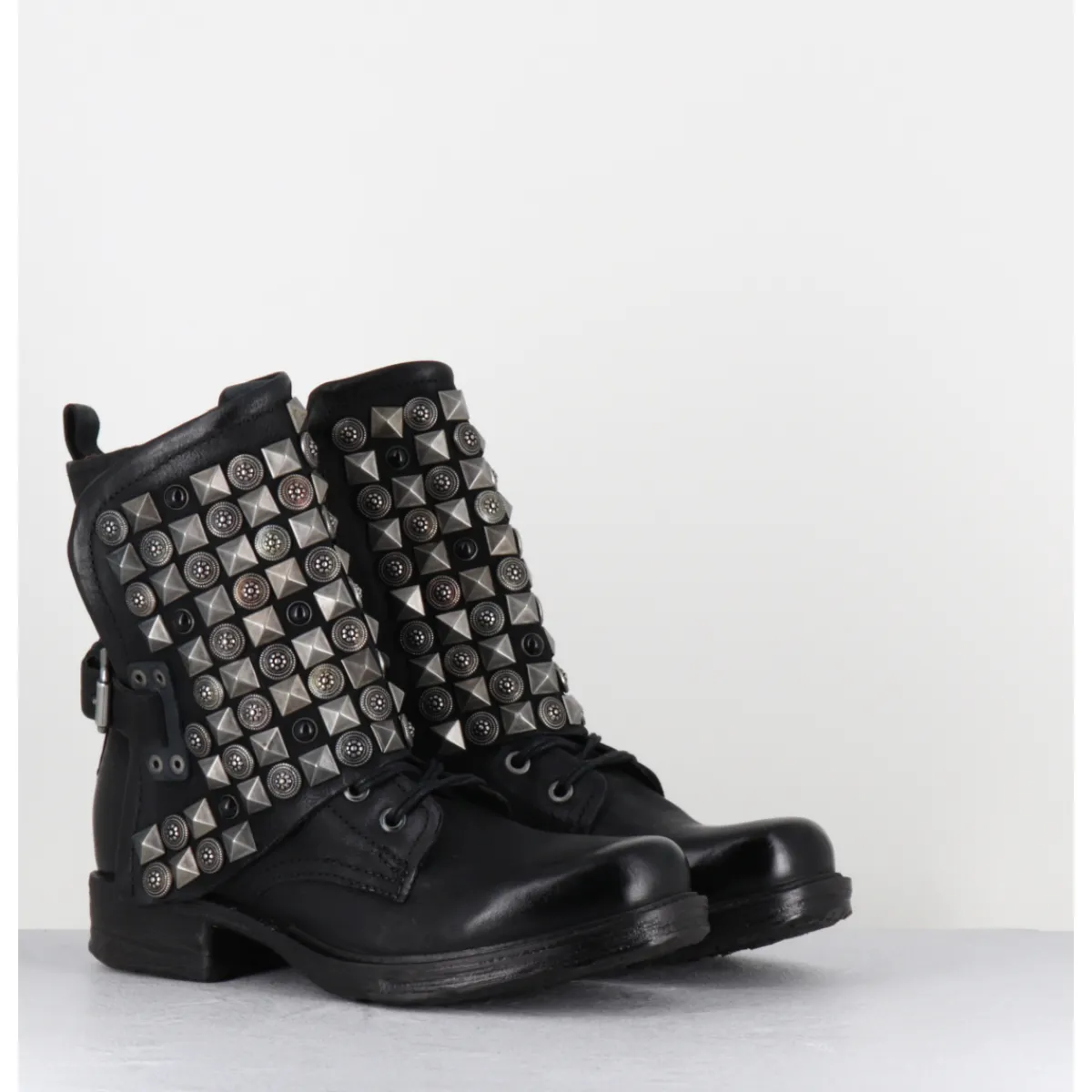 Boots | Bikers^A.S.98 Boots bikers à lacets cuir clous rock & pierres - 259213 NERO NOIR