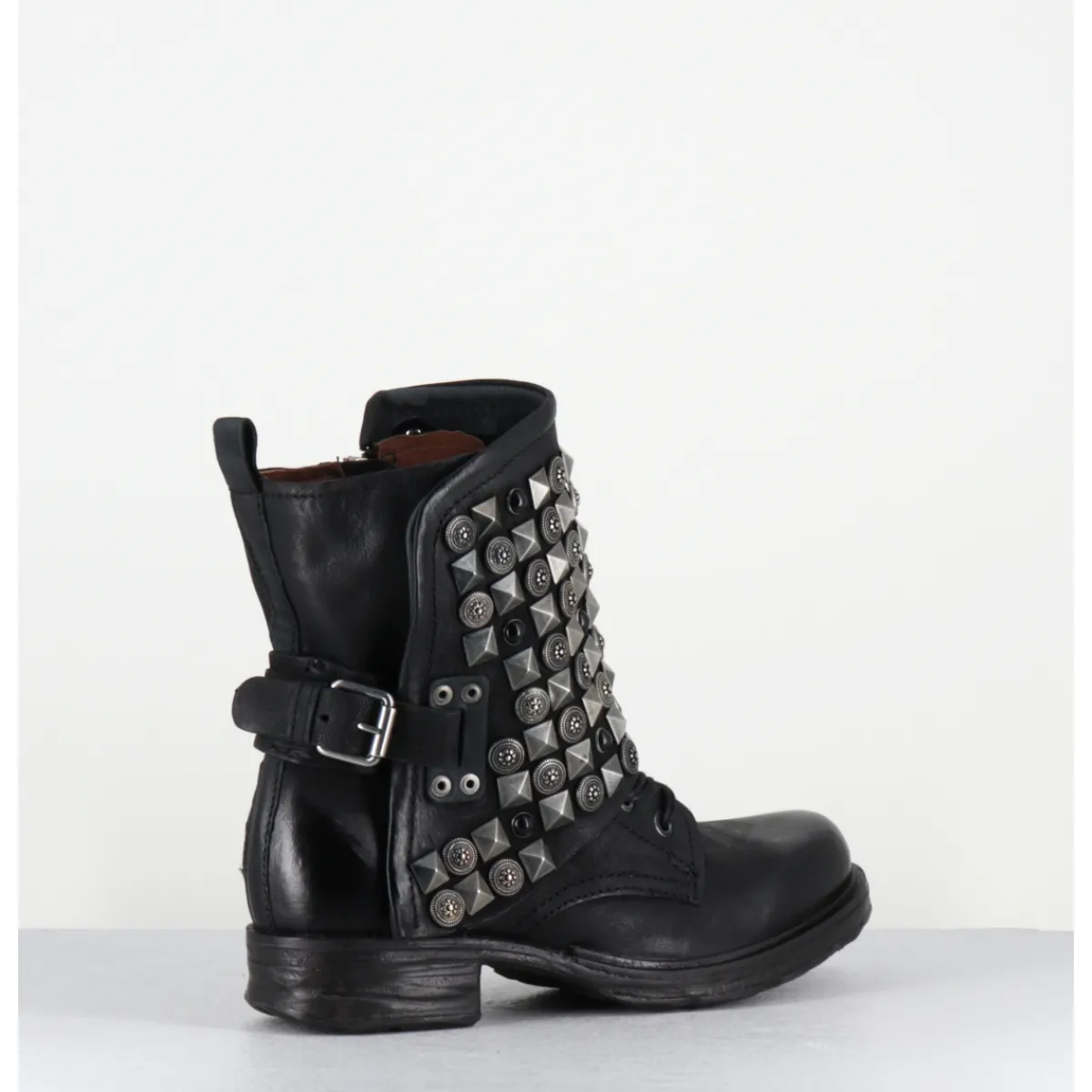 Boots | Bikers^A.S.98 Boots bikers à lacets cuir clous rock & pierres - 259213 NERO NOIR