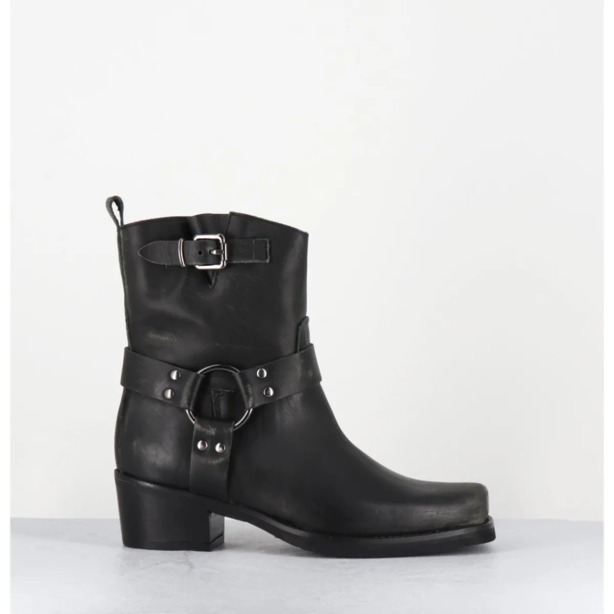 Boots | Bikers^GARRICE LAB Boots bikers courtes en cuir usé - RAMAT ASPORT ASFALTO NOIR