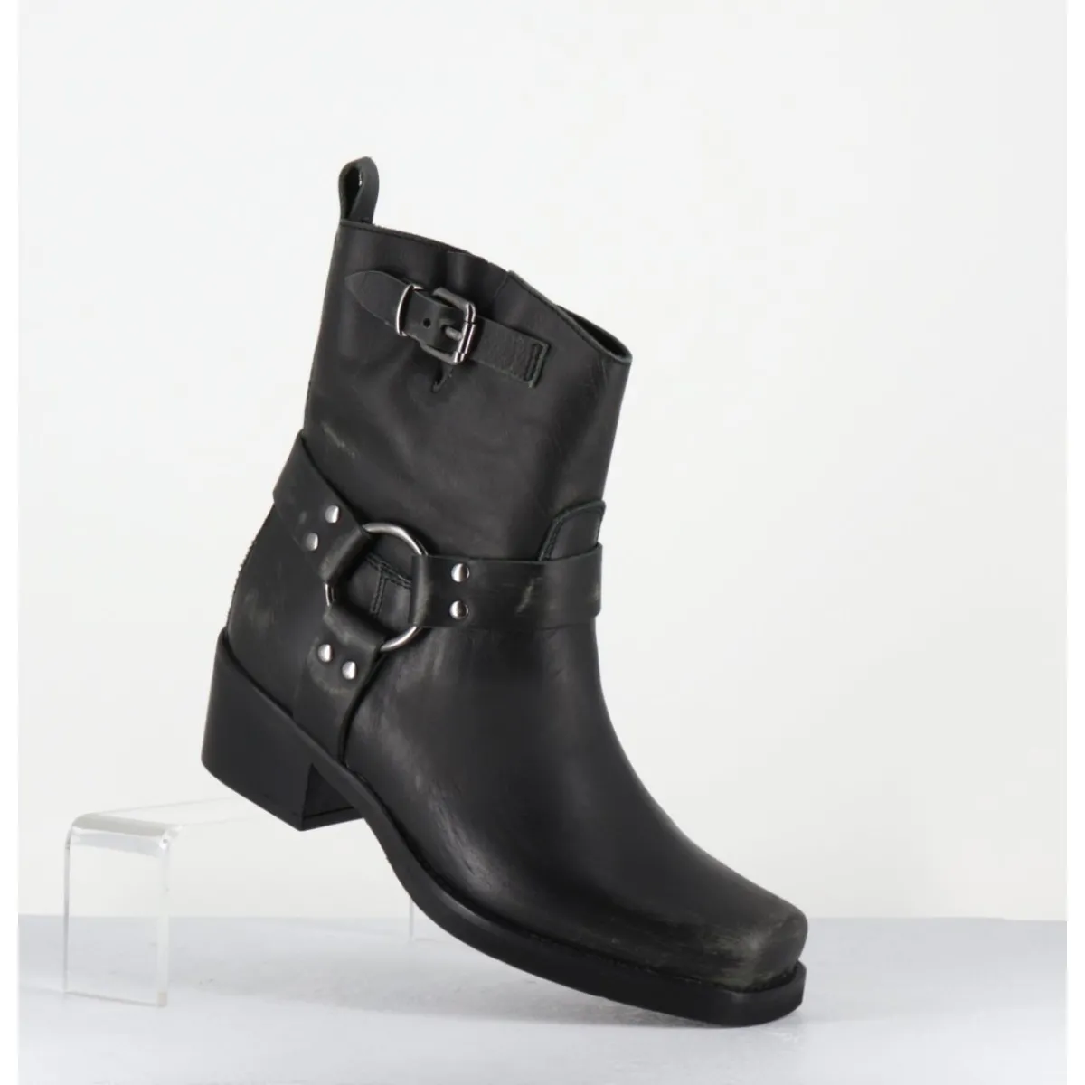 Boots | Bikers^GARRICE LAB Boots bikers courtes en cuir usé - RAMAT ASPORT ASFALTO NOIR