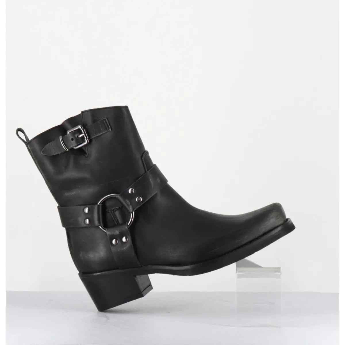 Boots | Bikers^GARRICE LAB Boots bikers courtes en cuir usé - RAMAT ASPORT ASFALTO NOIR