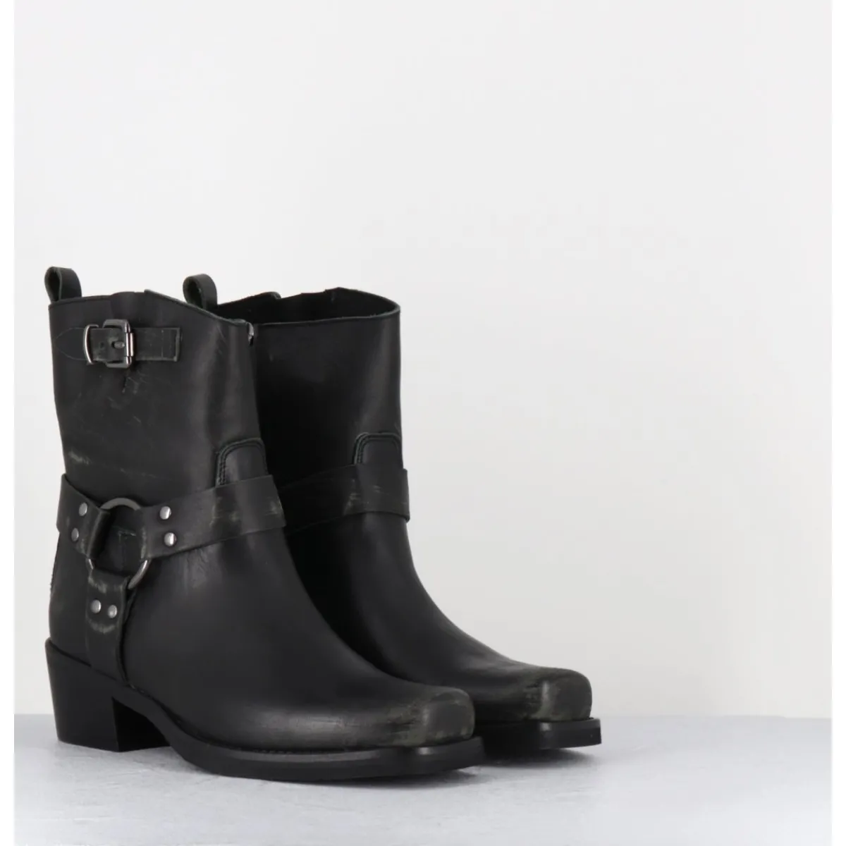 Boots | Bikers^GARRICE LAB Boots bikers courtes en cuir usé - RAMAT ASPORT ASFALTO NOIR