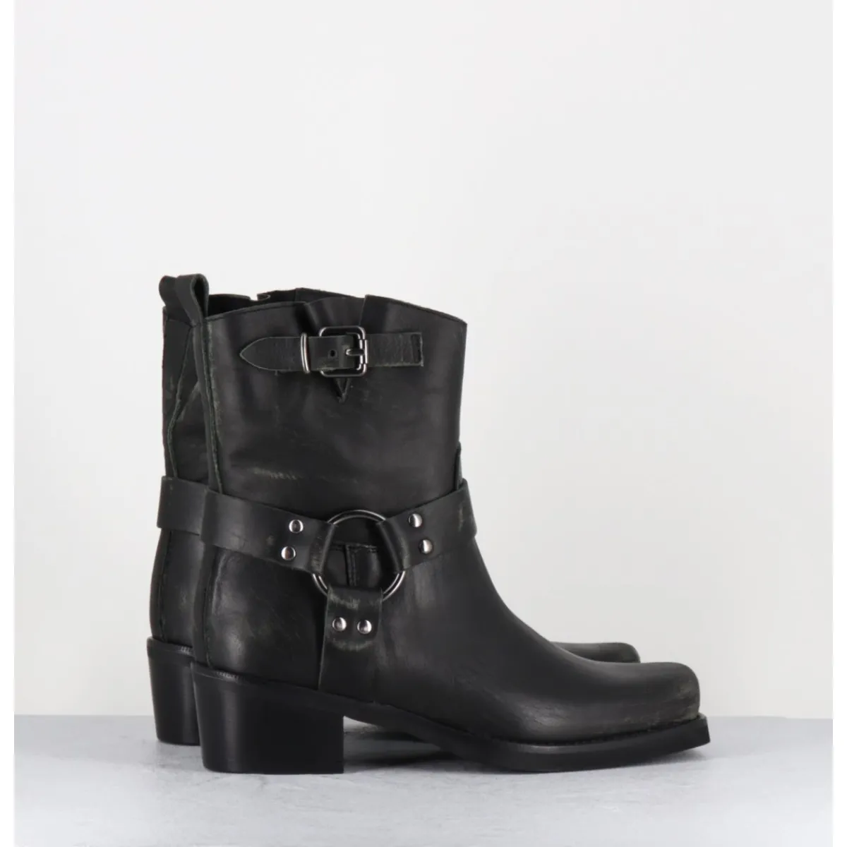 Boots | Bikers^GARRICE LAB Boots bikers courtes en cuir usé - RAMAT ASPORT ASFALTO NOIR