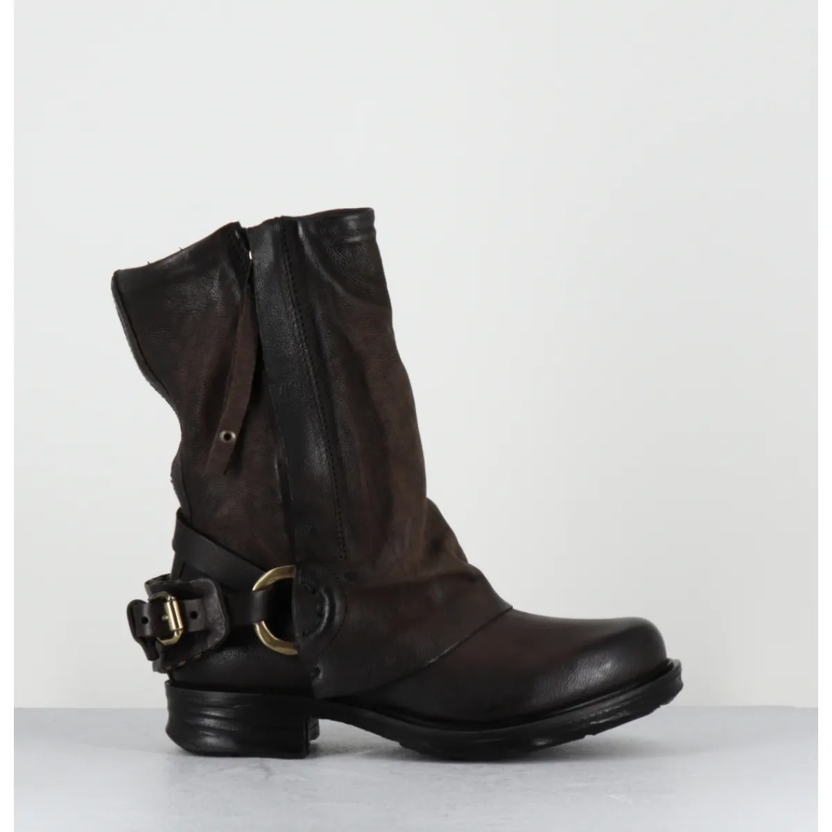 Boots | Bikers^A.S.98 Boots bikers cuir double zip - 259214 TDM FONDENTE MARRON