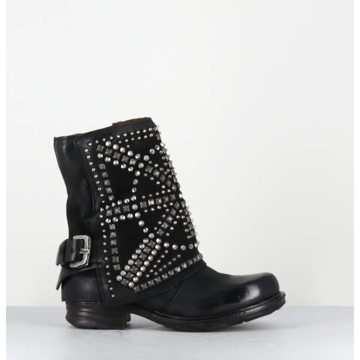 Boots | Bikers^A.S.98 Boots bikers cuir clous rock - 259215 NERO NOIR