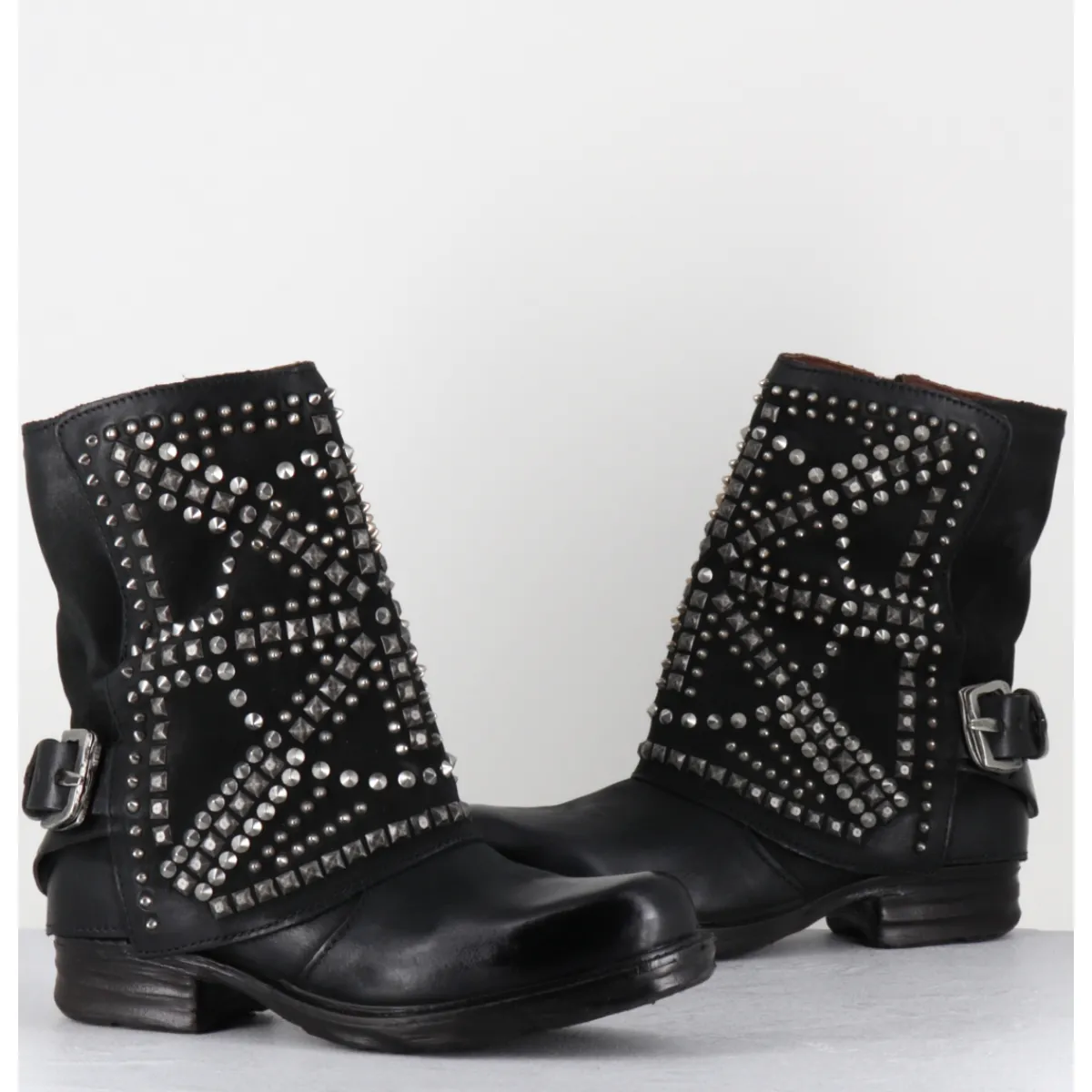 Boots | Bikers^A.S.98 Boots bikers cuir clous rock - 259215 NERO NOIR