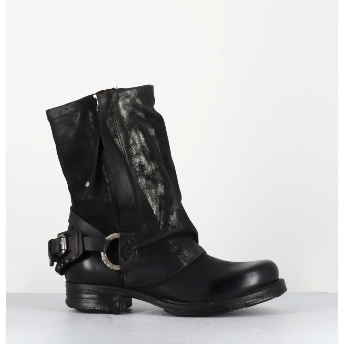 Boots | Bikers^A.S.98 Boots bikers cuir noir et doré double zip - A50238 NERO GOLD