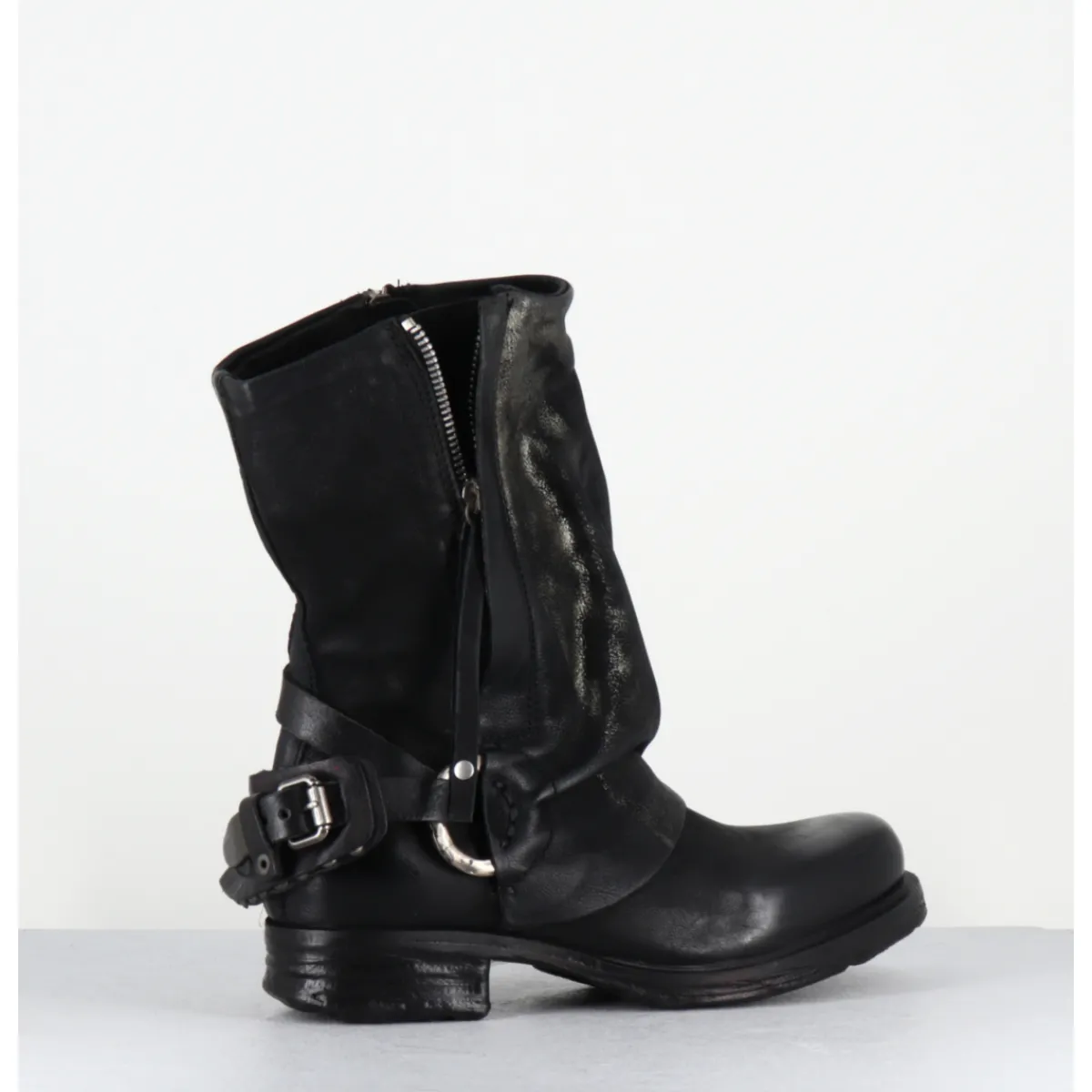 Boots | Bikers^A.S.98 Boots bikers cuir noir et doré double zip - A50238 NERO GOLD