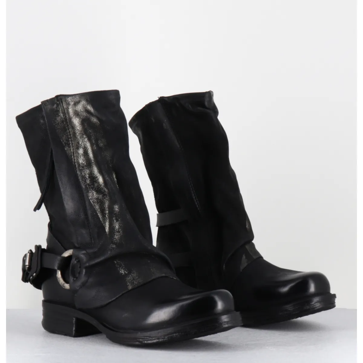 Boots | Bikers^A.S.98 Boots bikers cuir noir et doré double zip - A50238 NERO GOLD